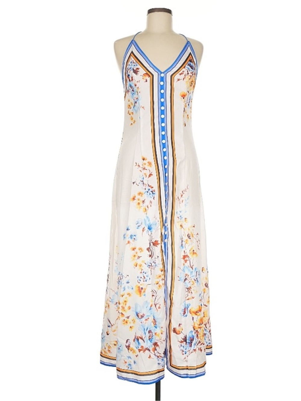 COMMENSE Blue White Floral Print Open Back Midi Dress NWT - Picture 5 of 16
